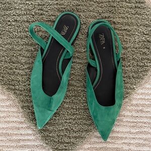Zara Emerald Green Pointed Slingback Flats